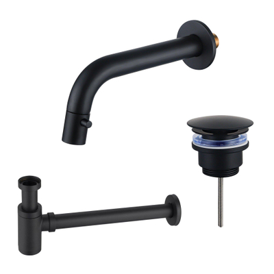 Fortifura Calvi Fonteinkraanset - inbouw - uitloop 18cm - inkortbaar - sifon - always open plug - mat zwart