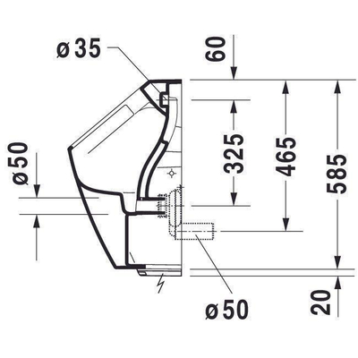 Duravit ME by Starck urinoir spoelrandloos elektronisch met netvoeding zonder vlieg 30x35cm incl. complete sturing en bevestiging met wondergliss wit