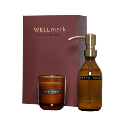 Wellmark Discover giftset - handzeep en geurkaars - bamboo - bruin glas