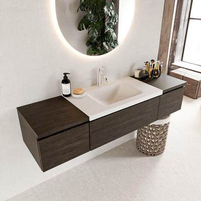 MONDIAZ BUKLA 160cm badmeubel met module 40 kleur Dark Brown met 3 lades. Wastafel CLOUD midden 1 kraangat kleur Talc.