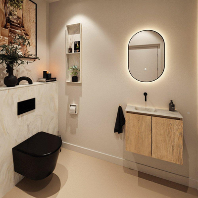 MONDIAZ TURE-DLUX 60cm toiletmeubel Washed Oak. EDEN wastafel Ostra positie links. Zonder kraangat.