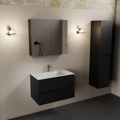 Mondiaz Aivy badmeubelset - 80x45x50cm - 1 kraangat - 1 wasbak talc Solid surface - Midden - 2 lades - Met spiegelkast - MDF Urban