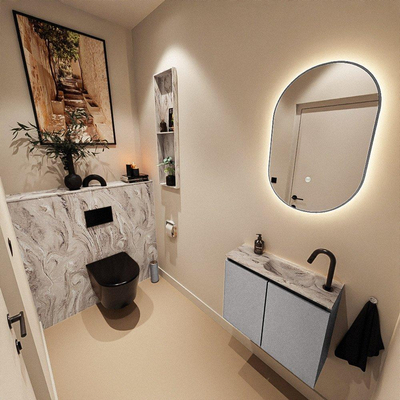 MONDIAZ TURE-DLUX 60cm toiletmeubel Plata. EDEN wastafel Glace positie rechts. Met 1 kraangat.