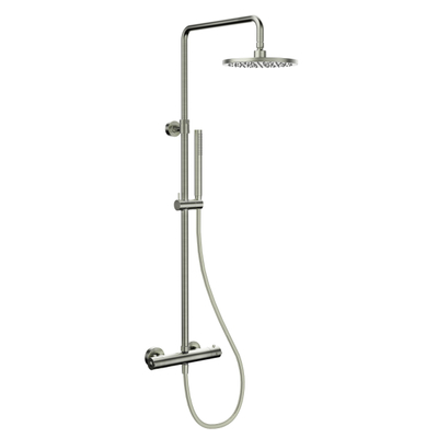 FortiFura Calvi thermostatische regendoucheset met 21.8cm ronde hoofddouche en staafhanddouche geborsteld nikkel PVD