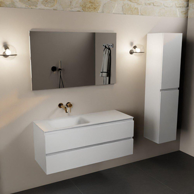 Mondiaz Aivy badmeubelset - 120x45x50cm - 0 kraangaten - 1 wasbak talc Solid surface - Links - 2 lades - Zonder spiegel - MDF Talc