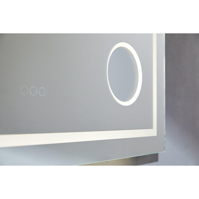 Thebalux spiegel model I 120x75 aluminium geïntegreerde lichtbaan rondom in spiegel voorzien van LED indirecte LED onderzijde Bluetooth touchschakeling spiegelverwarming verlichte vergrootspiegel en stopkontact