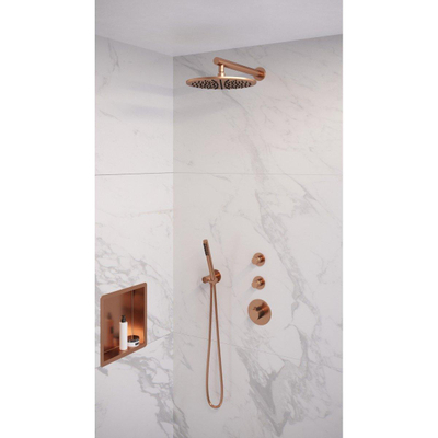 Brauer Copper Edition Regendoucheset inbouw - hoofddouche 30cm - 3 gladde knoppen - rechte wandarm - handdouche staaf 1 stand - PVD - geborsteld koper