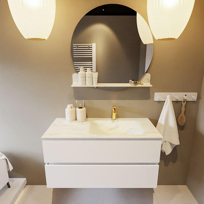 MONDIAZ VICA-DLUX Badkamermeubelset - 100cm - onderkast talc - 2 lades - inbouw wastafel cloud rechts - 1 kraangat - 60cm hoge versie - opalo