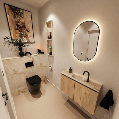 MONDIAZ TURE-DLUX 80cm toiletmeubel Washed Oak. EDEN wastafel Frappe positie midden. Met 1 kraangat.