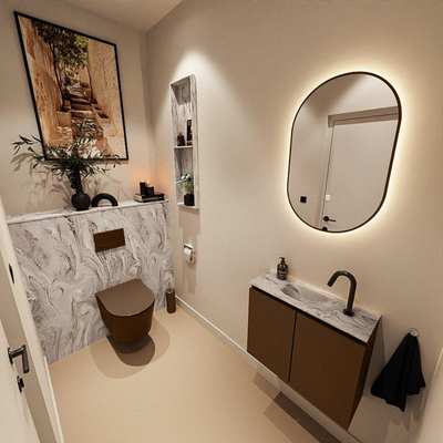 MONDIAZ TURE-DLUX 60cm toiletmeubel Rust. EDEN wastafel Glace positie midden. Met 1 kraangat.