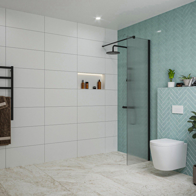 Fortifura Galeria inloopdouche - 50x200cm - ribbelglas - wandarm - mat zwart