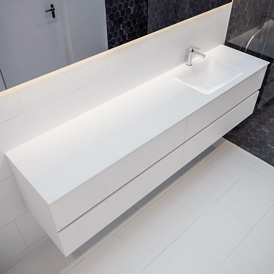 MONDIAZ VICA Badkamermeubelset - 200cm - 4 lades - wasbak Cloud rechts - 1 kraangat - solid surface talc