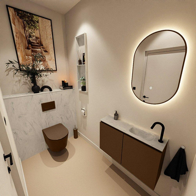 MONDIAZ TURE-DLUX 80cm toiletmeubel Rust. EDEN wastafel Opalo positie rechts. Met 1 kraangat.