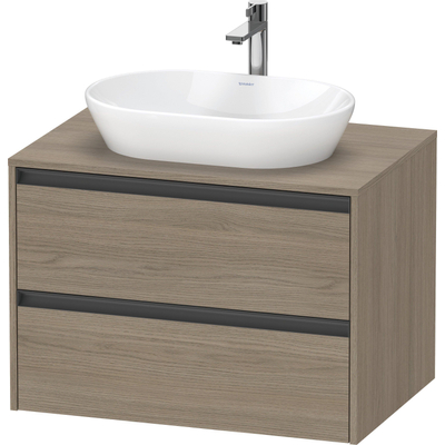 Duravit Ketho 2 wastafelonderbouwkast incl. consoleplaat met 2 laden 80x55x56.8cm met handgrepen antraciet eiken terra mat