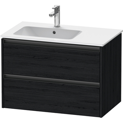 Duravit Ketho 2 wastafelonderbouwkast met 2 laden voor waskom links 81x48x54.9cm met grepen antraciet eiken zwart mat