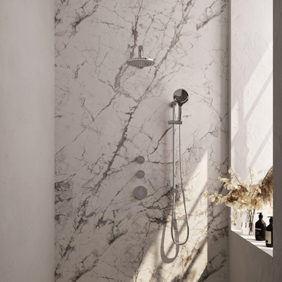 Brauer Chrome Edition Regendoucheset inbouw - hoofddouche 20cm - 3 gladde knoppen - rechte wandarm - glijstang - handdouche rond 3 standen - chroom