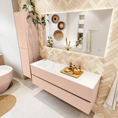 MONDIAZ VICA Badkamermeubelset - 140cm - onderkast rosee- 2 lades - wastafel cloud links - zonder kraangaten - 60cm hoge versie - talc