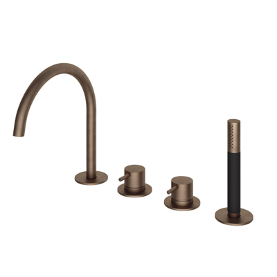 Hotbath Cobber Badrandcombinatie met draaibare mengkraan 2 functies omstel en handdouche Living Colours Verouderd messing