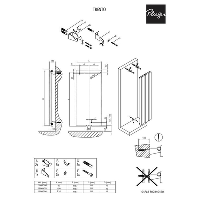 Plieger Trento designradiator verticaal met middenaansluiting 1800x350mm 814W wit structuur