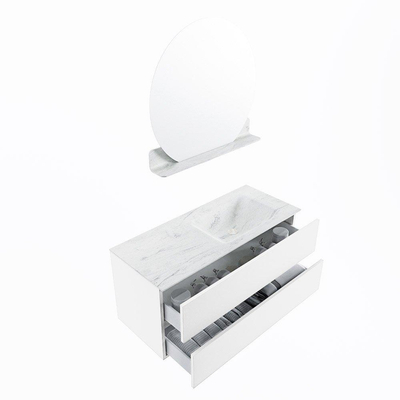 MONDIAZ VICA-DLUX Badkamermeubelset - 110cm - onderkast talc - 2 lades - inbouw wastafel cloud rechts - 1 kraangat - 60cm hoge versie - opalo