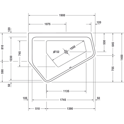 Duravit Paiova kunststof bad acryl vijfhoekig voor linkerhoek 190x140x58cm met aangevormd paneel en frame wit