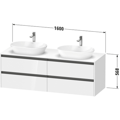 Duravit Ketho 2 wastafelonderbouwkast incl. consoleplaat met 4 laden voor dubbele waskommen 160x55x56.8cm met handgrepen antraciet betongrijs mat