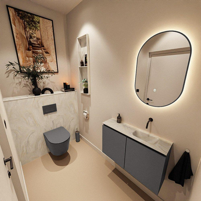 MONDIAZ TURE-DLUX 80cm toiletmeubel Dark Grey. EDEN wastafel Ostra positie rechts. Zonder kraangat.