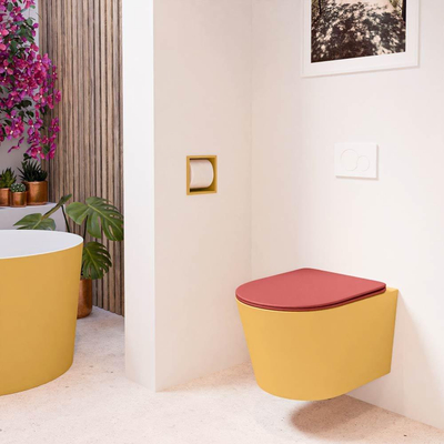 MONDIAZ LAVIE wandclosetpack - 36x53cm - diepspoel - rimless - Ocher (geel) - softclose - quick-release - toiletzitting - Fire (rood)