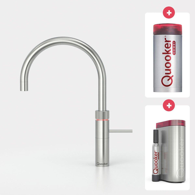 Quooker NL Fusion round kokendwaterkraan opbouw uitloop draaibaar met Combi reservoir & Cube reservoir RVS