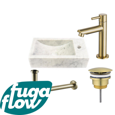 FugaFlow Eccelente Arredo fonteinset - 22x40x10cm - 1 kraangat - rechts - marmer - fonteinkraan messing geborsteld - wit -