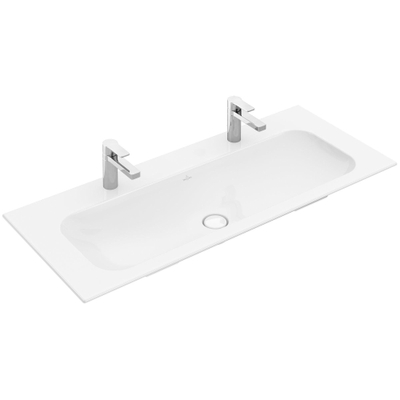 Villeroy & Boch Finion meubelwastafel met 2 kraangaten 120x50cm ceramic+ zonder overloop wit