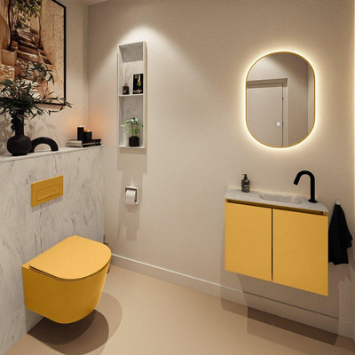 MONDIAZ TURE-DLUX 60cm toiletmeubel Ocher. EDEN wastafel Opalo positie rechts. Met 1 kraangat.