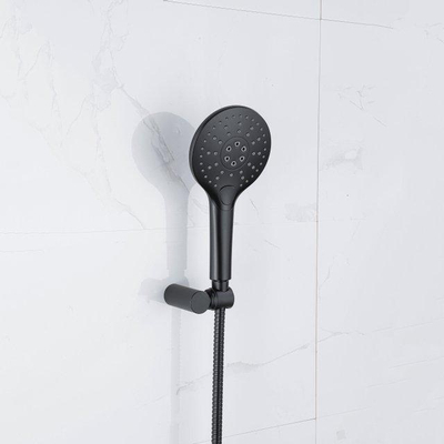 Fortifura Calvi Thermostatische badkraan met ronde handdouche, handdouchehouder en metalen doucheslang mat zwart