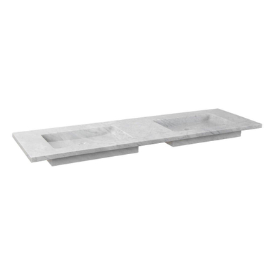 Forzalaqua Nova wastafel 140.5x51.5x9.5cm Rechthoek 0 kraangaten 2 wasbakken Natuursteen Carrara gepolijst