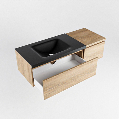 MONDIAZ BUKLA 120cm badmeubel met module 40 kleur Washed Oak met 2 lades. Wastafel CLOUD links 1 kraangat kleur Urban.