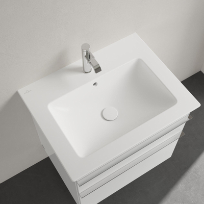 Villeroy & Boch Venticello wastafel 1 kraangat 65x50cm (geschikt voor 3 kr.gaten) met overloop Ceramic+ stone white