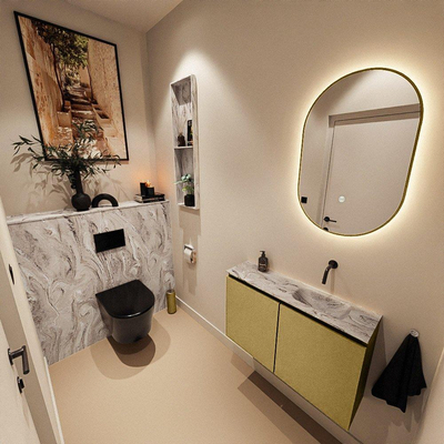 MONDIAZ TURE-DLUX 80cm toiletmeubel Oro. EDEN wastafel Glace positie rechts. Zonder kraangat.