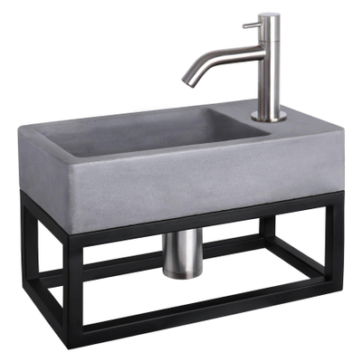 Differnz Force fonteinset - 40x22x8cm - Rechthoek - 1 kraangat - Gebogen matte chromen kraan - met zwart frame - Beton Grijs