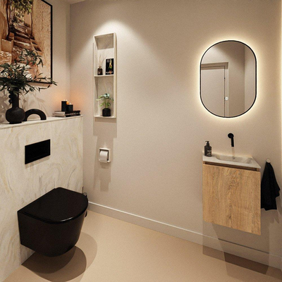 MONDIAZ TURE-DLUX 40cm toiletmeubel Washed Oak. EDEN wastafel Ostra positie rechts. Zonder kraangat.