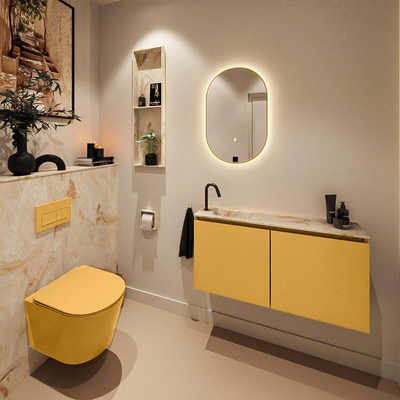 MONDIAZ TURE-DLUX 100cm toiletmeubel Ocher. EDEN wastafel Frappe positie links. Met 1 kraangat.