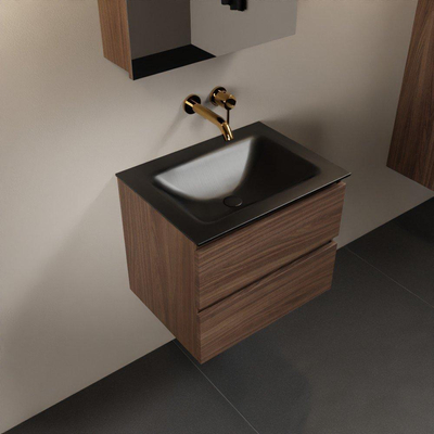 Mondiaz Aivy badmeubelset - 60x45x50cm - 0 kraangaten - 1 wasbak urban Solid surface - Midden - 2 lades - Met spiegelkast - Melamine Mocha