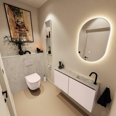 MONDIAZ TURE-DLUX 100cm toiletmeubel Rosee. EDEN wastafel Opalo positie rechts. Met 1 kraangat.