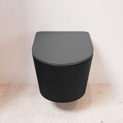 MONDIAZ LAVIE wandclosetpack - 36x53cm - diepspoel - rimless - Urban (zwart) - softclose - quick-release - toiletzitting - Dark grey (grijs)