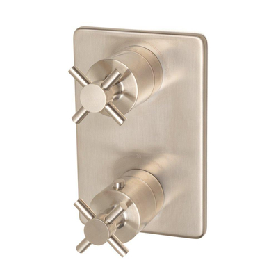 Wiesbaden Cross afbouwdeel inbouwthermostaat 2 weg geborsteld staal