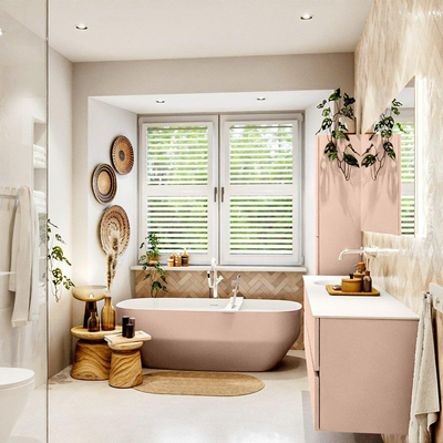 MONDIAZ Vica Badkamermeubelset - 180cm - onderkast rosee - 4 lades - wastafel moon links - zonder kraangaten - 60cm hoge versie - talc