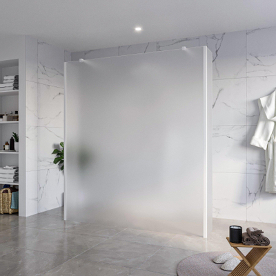 Fortifura Galeria Vrijstaande Inloopdouche - 180x200cm - Glas mat - antikalk - 8mm veiligheidsglas - 2 zijwanden 30cm - wandsteunen en hoekprofielen - Wit mat