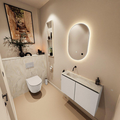 MONDIAZ TURE-DLUX 80cm toiletmeubel Linen. EDEN wastafel Ostra positie links. Zonder kraangat.