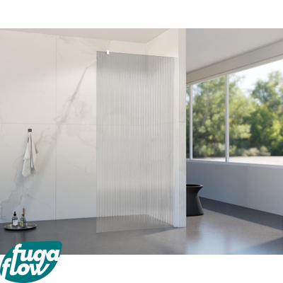 FugaFlow Eccelente Vetro inloopdouche badkamer - 40x200cm - ribbelglas - wandarm - mat wit