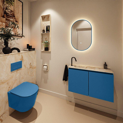 MONDIAZ TURE-DLUX 80cm toiletmeubel Jeans. EDEN wastafel Frappe positie links. Met 1 kraangat.