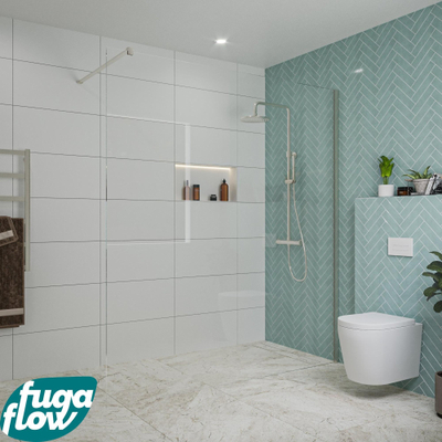 FugaFlow Eccelente Vetro inloopdouche badkamer - 180x200cm - helder glas - wandarm - geborsteld RVS